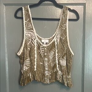 Patrons of Peace Green Ruffled Button Up Crop Tank Top